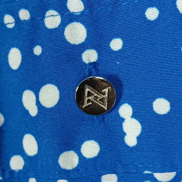 Adrienne Vittadini Blouse Size Large Blue & White Specks Button Down 3/4 Sleeve - Picture 4 of 10